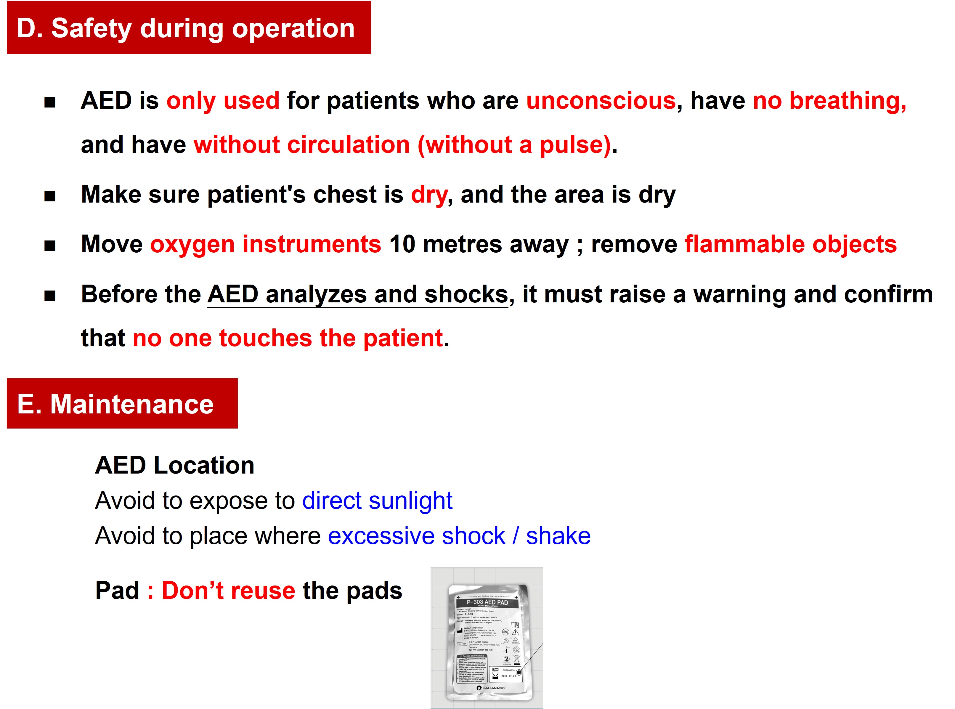 AED operation safety